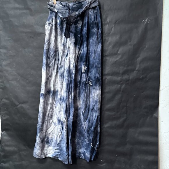 H&M Tie Dyed Cotton Black Pants Blue Size 8  Wide Legged Trousers Slacks Cotton - Picture 11 of 11